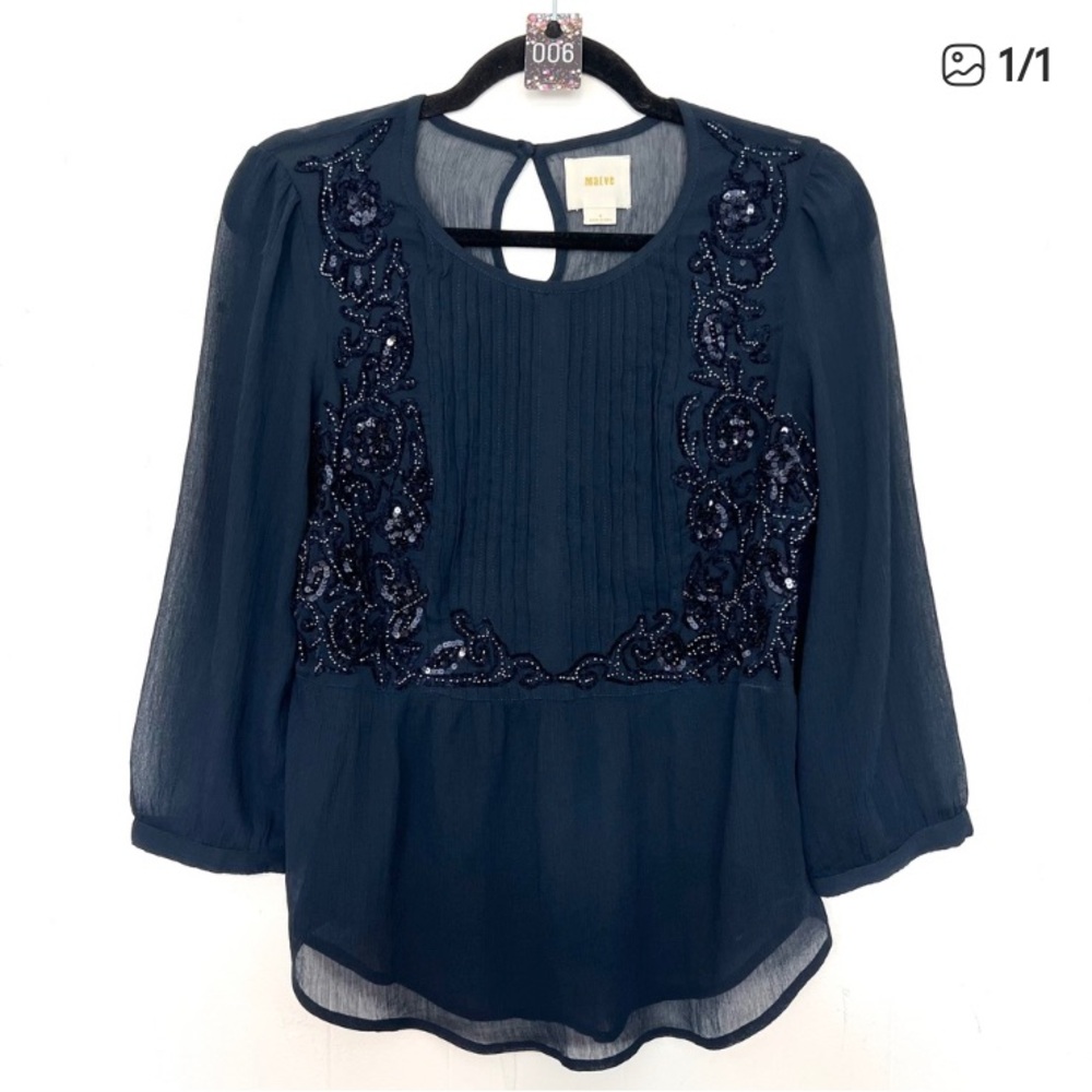 Maeve Navy Blouse with Sequin Details
